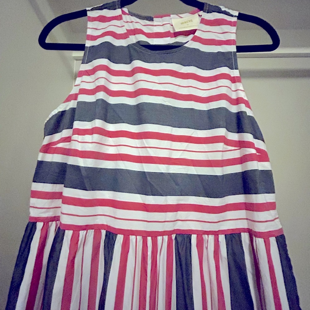 Red, White, and Black Striped Jumpsuit.